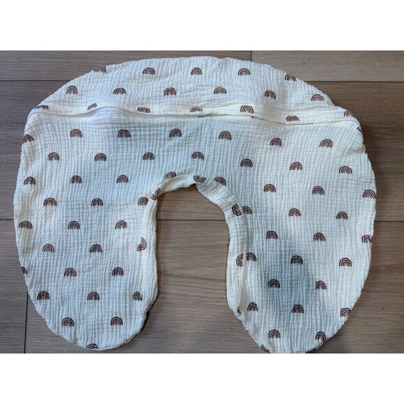 Boppy Nursing Pillow Cover Cream Brown Rainbow Print Double Gauze Zipper - Picture 5 of 5